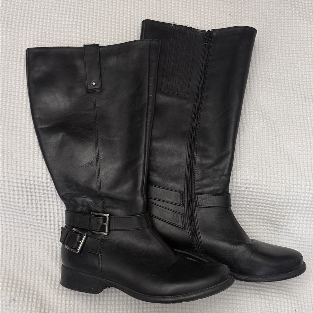 Black Leather Clarks Knee-High Boots - Size 10